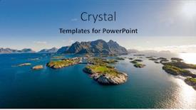  Presentation with scenery - Presentation theme consisting of henningsvaer lofoten is an archipelago in the county of nordland norway is known for a distinctive scenery with dramatic mountains and peaks open sea and sheltered bays beaches and untouched lands background and a teal colored foreground