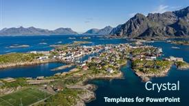  Presentation with scenery - Audience pleasing theme consisting of henningsvaer-lofoten-is-an-archipelago backdrop and a navy blue colored foreground
