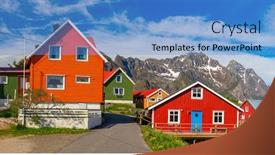  Presentation with village - Audience pleasing slide deck consisting of henningsvaer village lofoten islands norway the colorful building of norway backdrop and a teal colored foreground