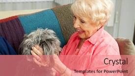  Presentation with therapy dog - Audience pleasing PPT theme consisting of play therapy - beautiful senior lady pats her backdrop and a coral colored foreground