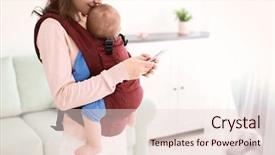  Presentation with mother baby animation - Presentation design having her baby in ergo carrier background and a lemonade colored foreground