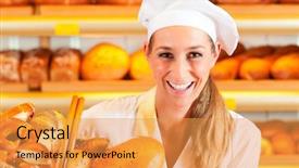  Presentation with female - Cool new slides with her bakery selling fresh bread backdrop and a yellow colored foreground