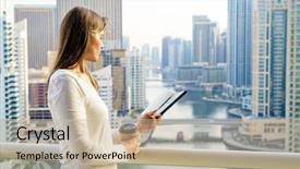  Presentation with highrise building - Slide deck with her balcony in a highrise background and a soft green colored foreground