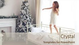  Presentation with child jumping tree - PPT theme featuring room in the holiday morning background and a lemonade colored foreground