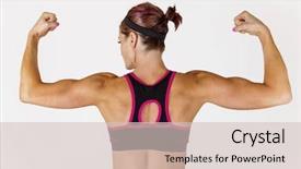  Presentation with flexing - Presentation design enhanced with her biceps and arm muscle background and a soft green colored foreground