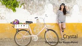  Presentation with tourist - Beautiful slide deck featuring her bicycle after buying fresh backdrop and a coral colored foreground
