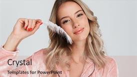  Presentation with hairy body - Colorful PPT layouts enhanced with her body with a feather backdrop and a coral colored foreground