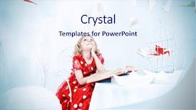  Presentation with birdcage - Audience pleasing presentation design consisting of her book and red paper backdrop and a sky blue colored foreground