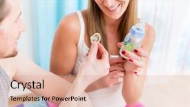  Presentation with family planning - Slide deck featuring her boyfriend by contrasting condom background and a coral colored foreground