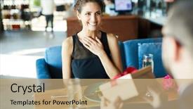  Presentation with looking up at trees from ground - Theme with her boyfriend giving her package background and a coral colored foreground