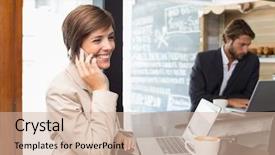  Presentation with coffee shop - Presentation theme featuring her break at the coffee background and a  colored foreground