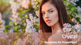  Presentation with flower woman - Slide deck consisting of her bush of blossoming flower background and a coral colored foreground