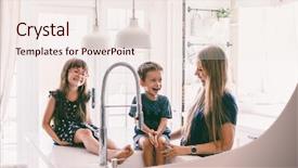  Presentation with young children playing multicultural - Beautiful presentation theme featuring her children playing with water backdrop and a sky blue colored foreground