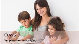  Presentation with children reading - Presentation design enhanced with mother with her children reading background and a coral colored foreground