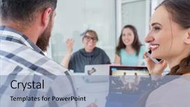  Presentation with view concept of creative logic - Slide set featuring her co-worker while making background and a light blue colored foreground