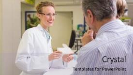  Presentation with nano medicine medication and medical - Slide set featuring her customers talking about medication background and a light gray colored foreground
