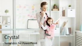  Presentation with mom baby - PPT theme consisting of her cute baby in carrier background and a light gray colored foreground