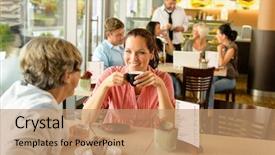  Presentation with cafe - Cool new slides with her daughter at cafe backdrop and a coral colored foreground