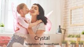  Presentation with displaying a happy mother cudd - Presentation design with love butterflies - happy loving family mother background and a coral colored foreground