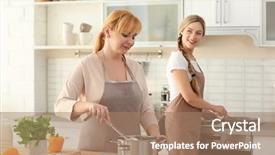  Presentation with daughter - Presentation theme consisting of her daughter cooking in kitchen background and a coral colored foreground