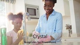  Presentation with custodial cleaning - Presentation theme featuring her daughter in cleaning utensils background and a coral colored foreground