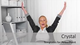  Presentation with woman office desk - Presentation theme having her desk in the office background and a light gray colored foreground