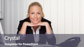  Presentation with woman office desk - PPT layouts enhanced with her desk in the office background and a dark gray colored foreground