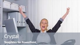  Presentation with woman office desk - Audience pleasing slide set consisting of her desk in the office backdrop and a gray colored foreground