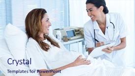  Presentation with pregnant woman doctor - Slide set with her doctor in hospital background and a sky blue colored foreground