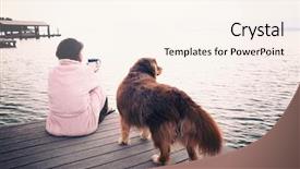  Presentation with guide dog helping blind woman - Slide deck consisting of her dog sitting on lakeside background and a cream colored foreground