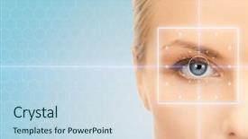  Presentation with technology health - Audience pleasing presentation theme consisting of her eye over blue backdrop and a sky blue colored foreground