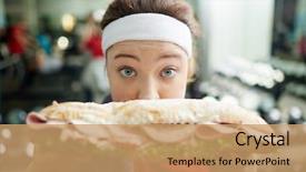  Presentation with cute sandwich - Slide set consisting of her face and eating background and a coral colored foreground