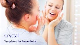  Presentation with beautiful skin - Slides having her face before the mirror background and a sky blue colored foreground