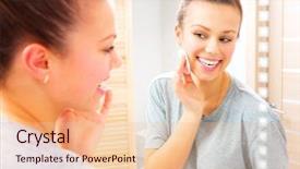  Presentation with skincare - Audience pleasing theme consisting of her face before the mirror backdrop and a lemonade colored foreground