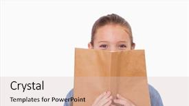  Presentation with book - Amazing slide deck having her face behind a book backdrop and a lemonade colored foreground