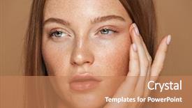  Presentation with long hair - Presentation theme with her face isolated over beige background and a coral colored foreground