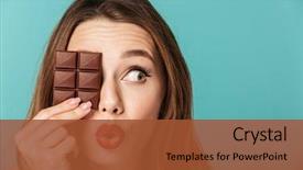  Presentation with makeup - Colorful PPT layouts enhanced with her face isolated over blue backdrop and a red colored foreground