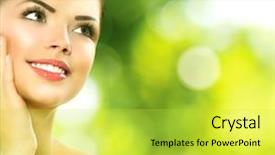  Presentation with beauty cosmetics - PPT theme having her face perfect fresh skin background and a yellow colored foreground
