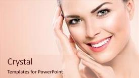  Presentation with pink beauty - PPT theme having her face perfect fresh skin background and a lemonade colored foreground