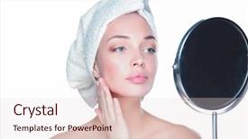  Presentation with skin anatomy face and head - Slides having her face with a towel background and a lemonade colored foreground