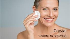  Presentation with makeup brushes and make up - PPT layouts enhanced with her face with cotton pad background and a coral colored foreground