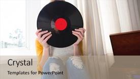  Presentation with vinyl record - Slides having her face with vinyl record background and a coral colored foreground