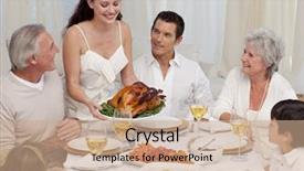  Presentation with thanksgiving dinner - PPT theme enhanced with her family for christmas background and a coral colored foreground