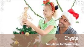  Presentation with girl christmas - PPT theme featuring her father against christmas theme background and a coral colored foreground