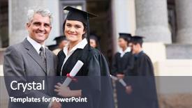  Presentation with university - Beautiful PPT layouts featuring her father at university graduation backdrop and a tawny brown colored foreground