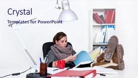  Presentation with feet - Slide deck featuring her feet on her desk background and a  colored foreground