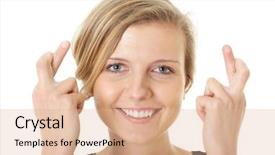  Presentation with fingers - Amazing slide set having her fingers crossed lottery luck backdrop and a coral colored foreground