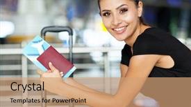 Presentation with flight - PPT layouts with her flight at airport background and a coral colored foreground