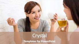  Presentation with coffee talk - PPT layouts enhanced with her friend in coffee shop background and a coral colored foreground