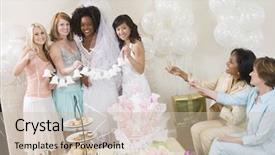  Presentation with wedding bells - Beautiful PPT theme featuring her friends holding wedding bells backdrop and a soft green colored foreground